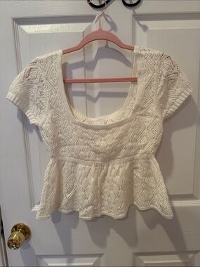 Pink Rose Women's Ivory Knit Peplum Top